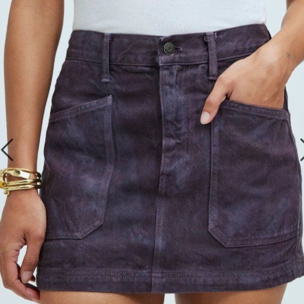 NWT Madewell x MN Dye Studio Denim Patch-Pocket Micro Mini Skirt Size 29